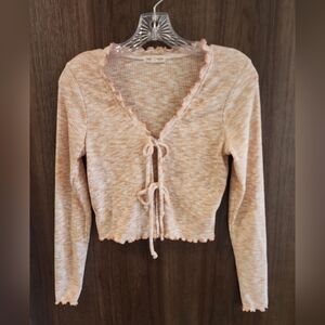 Moa Moa Peach Tie-Front Long Sleeve Top